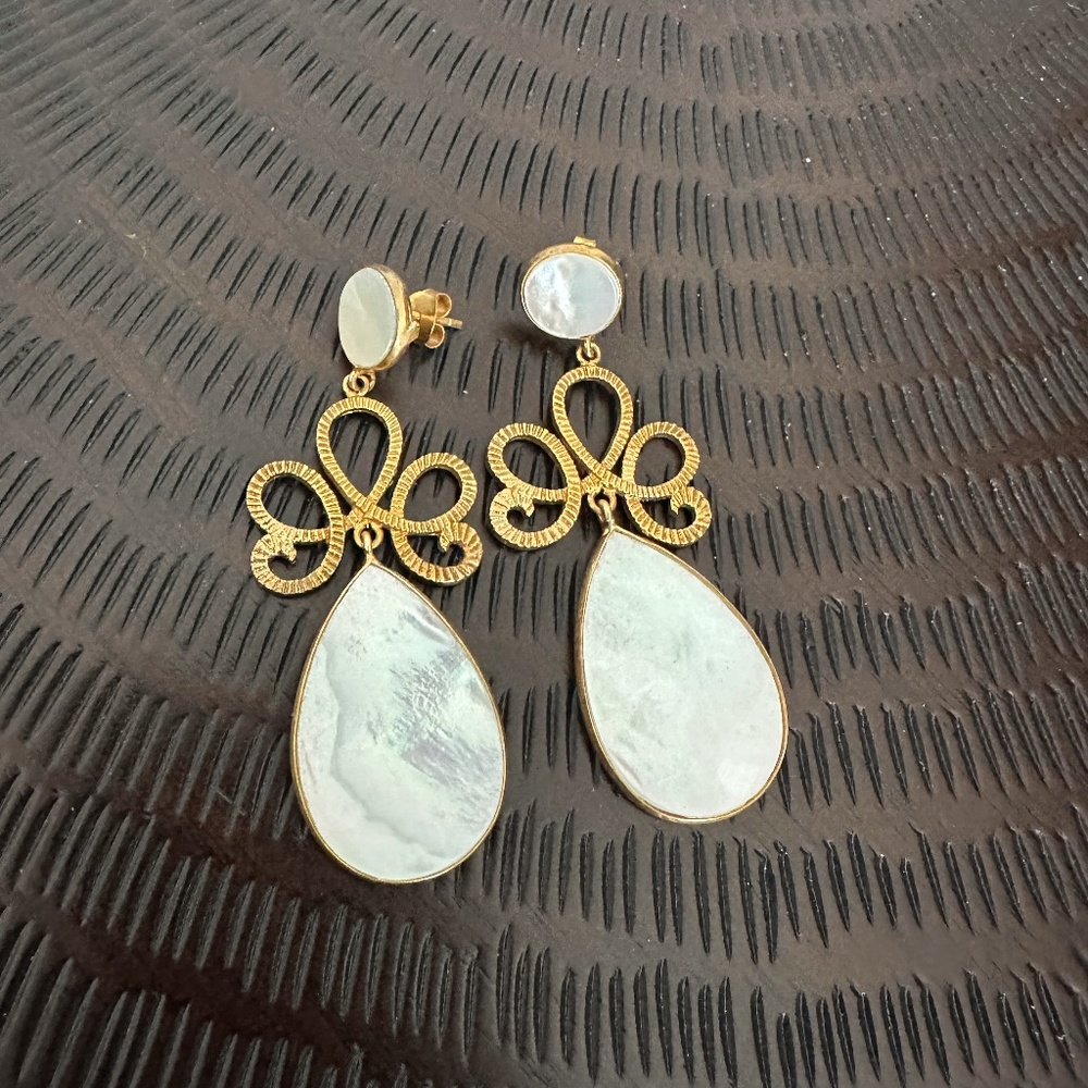 Stunning! Gold-plated Sterling Silver 925 Dangling Moonstone Earrings